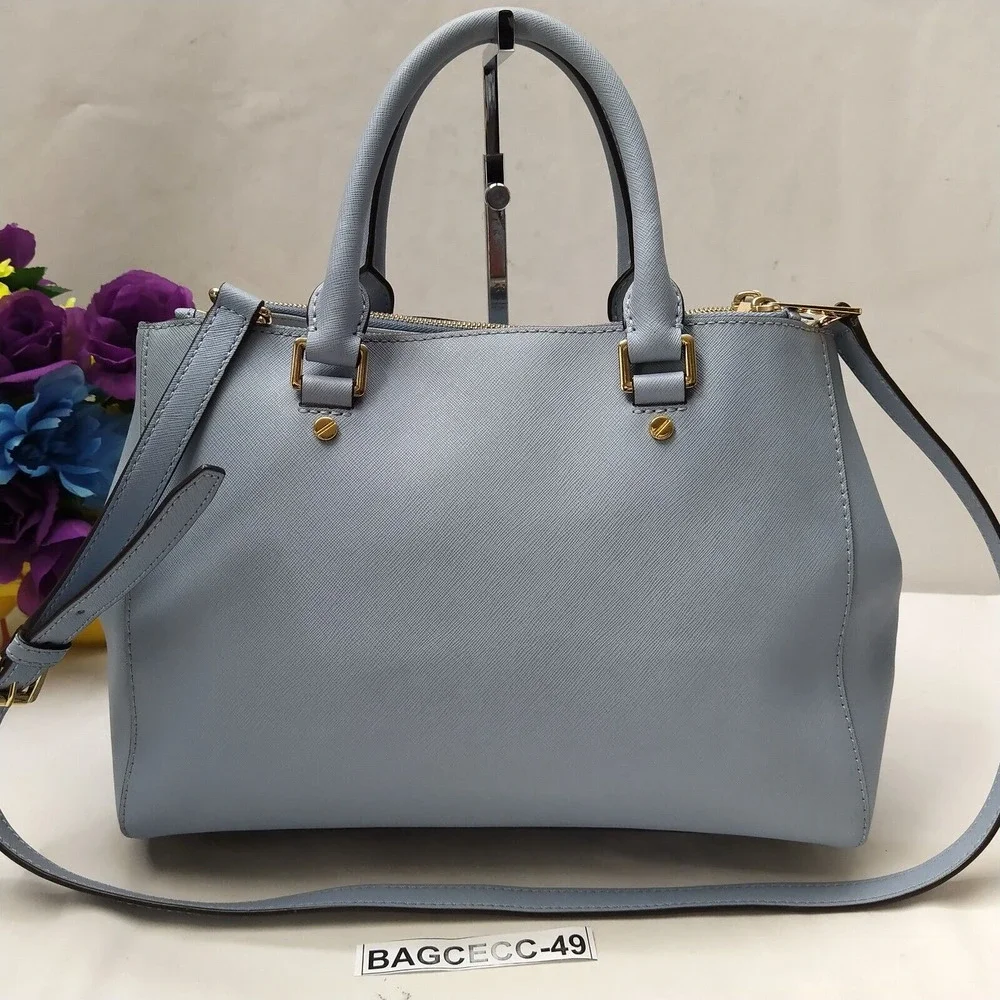 Michael Kors Blue Leather Carryall Double Handles Satchel Shoulder Bag